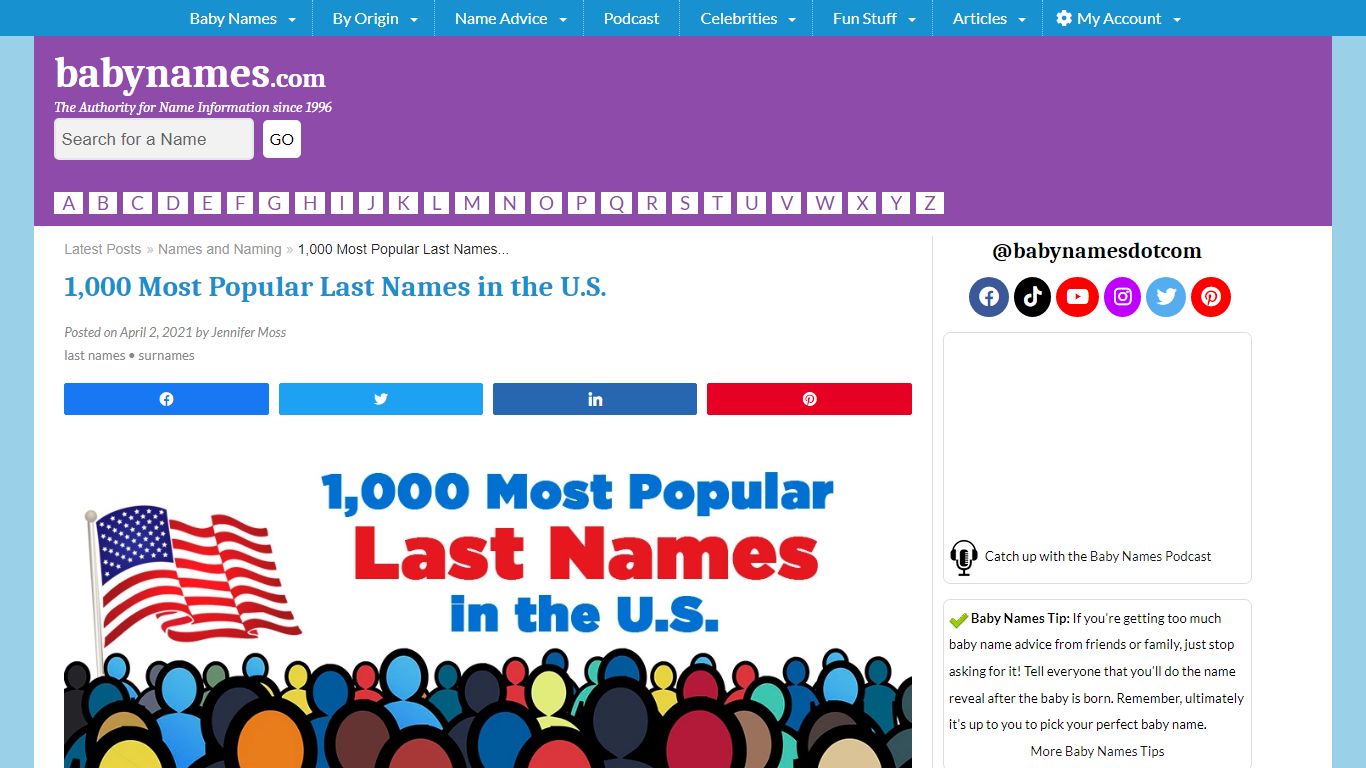 1,000 Most Popular Last Names in the U.S. | BabyNames.com